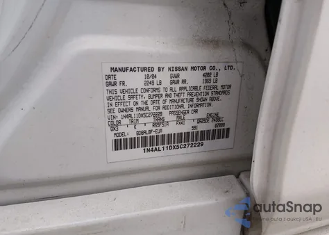 2005 Nissan Altima 2.5 S z USA, uszkodzony, nr VIN 1N4AL11DX5C272229